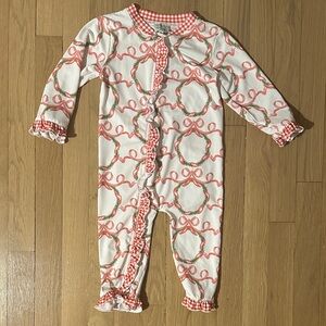 Sew Magnolia Footie with Red and Green Holiday Wreath print